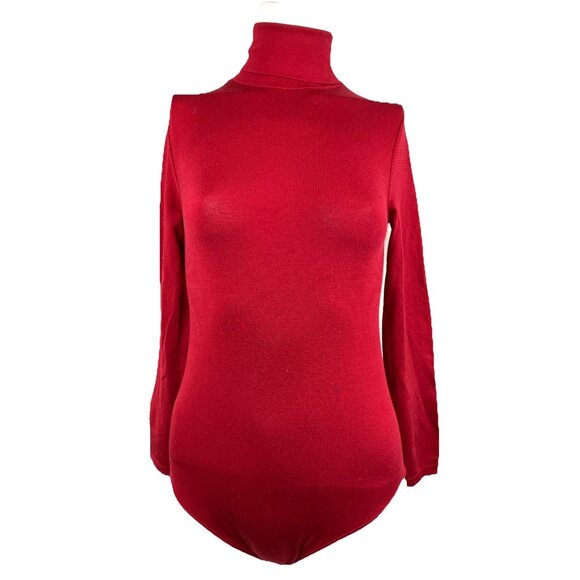 S  Wolford Opaque Naturel Turtleneck Austria Red Body Suit Vintage - Picture 1 of 5